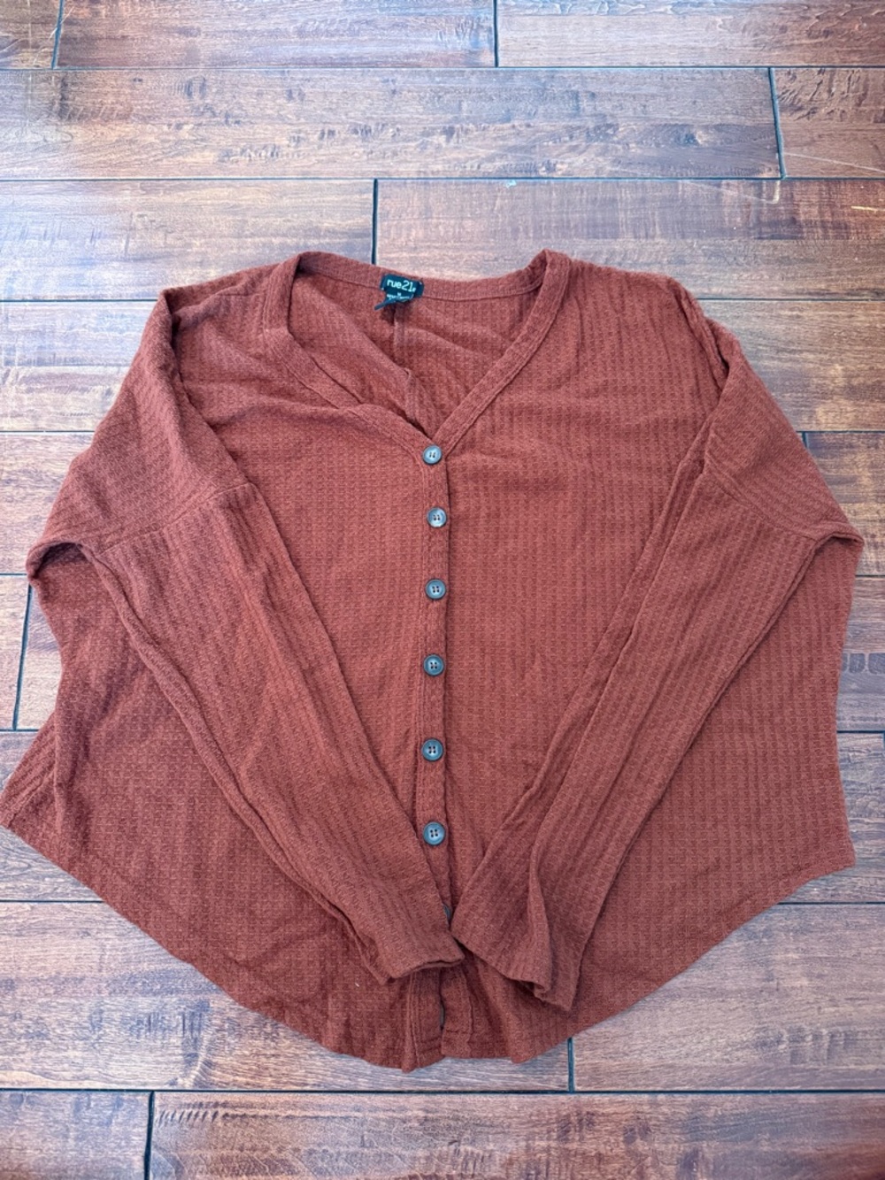 Rue21 Waffle-Knit Open Front Cardigan in Rust